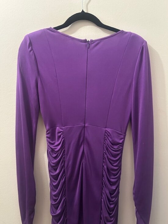 Catherine Malandrino Lush Purple Ruched V Neck Bodycon Silk Nylon Dress - Picture 12 of 16